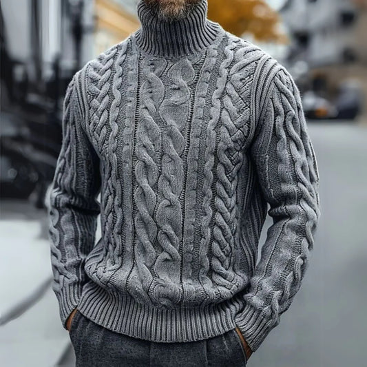 Vintage Pull Homme Col Roulé Torsadé