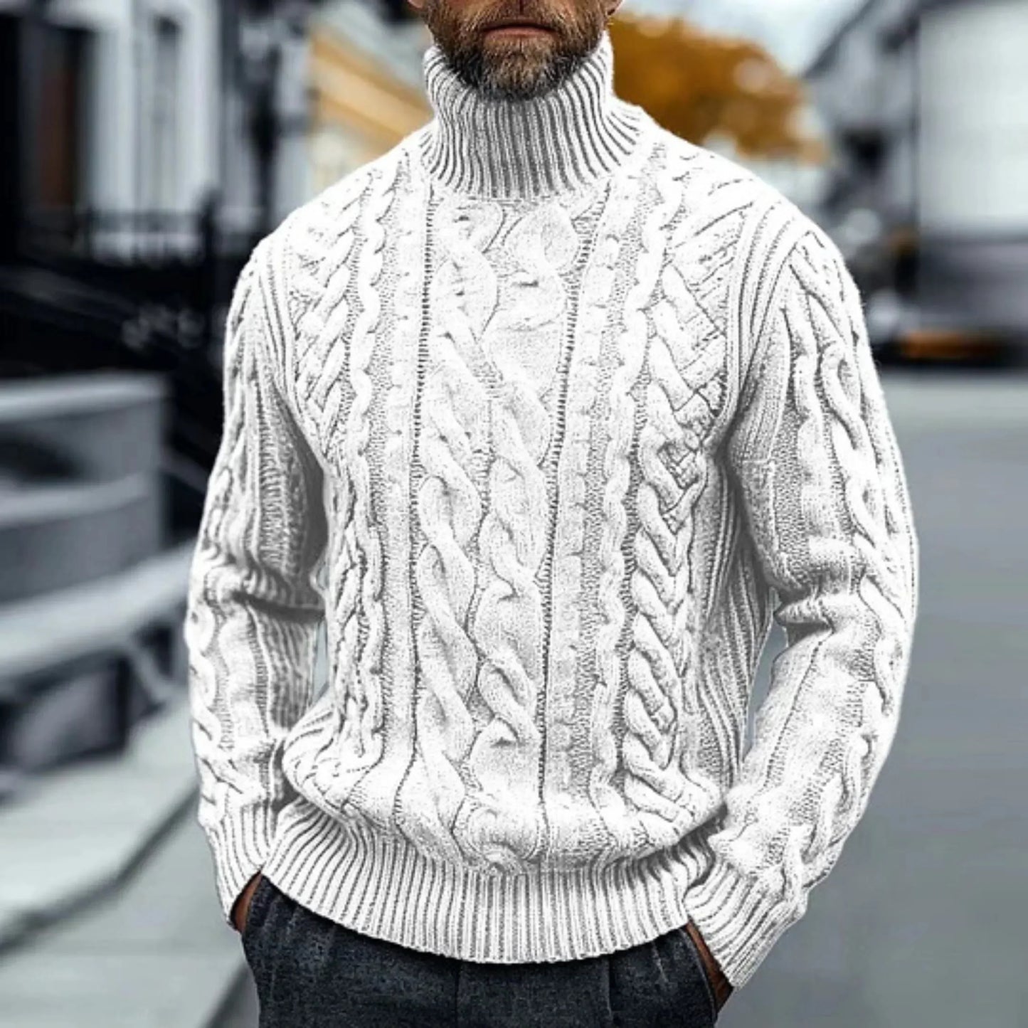 Vintage Pull Homme Col Roulé Torsadé