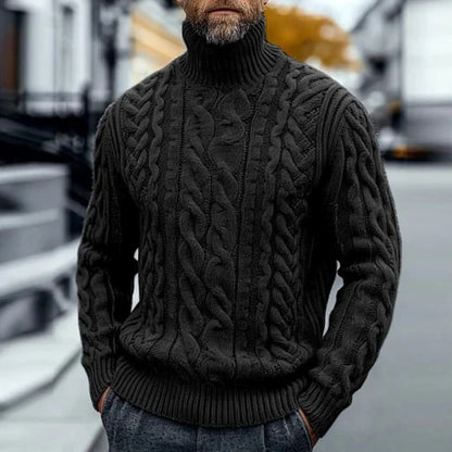 Vintage Pull Homme Col Roulé Torsadé