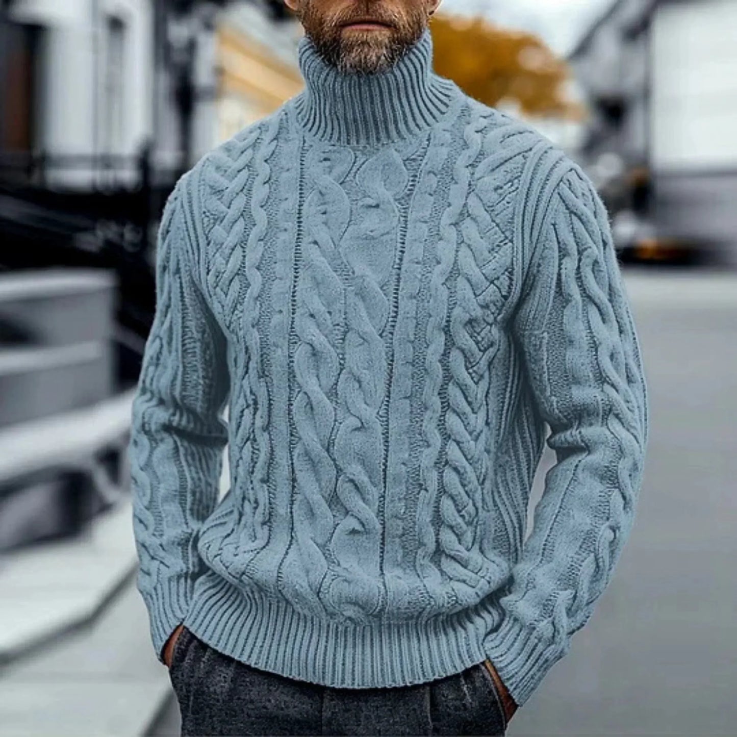 Vintage Pull Homme Col Roulé Torsadé