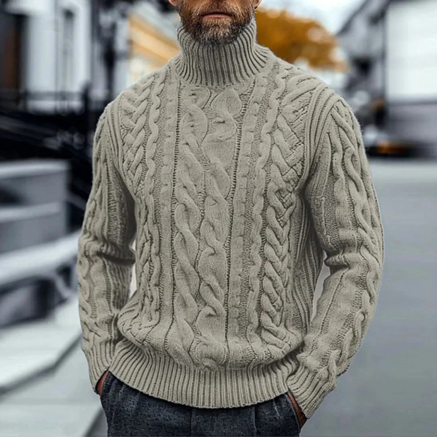 Vintage Pull Homme Col Roulé Torsadé